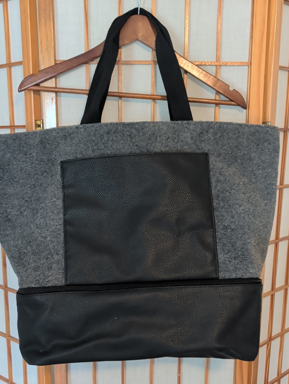 Gray and Black Tote Bag with Shoe Compartment